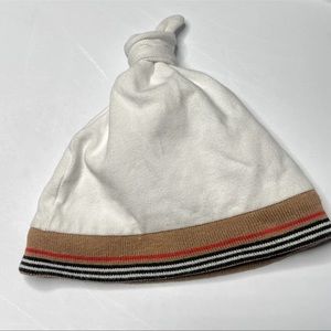 Burberry Baby Knit Hat White Brown Stripe Size XXS 0-6 Months Pointed Cotton